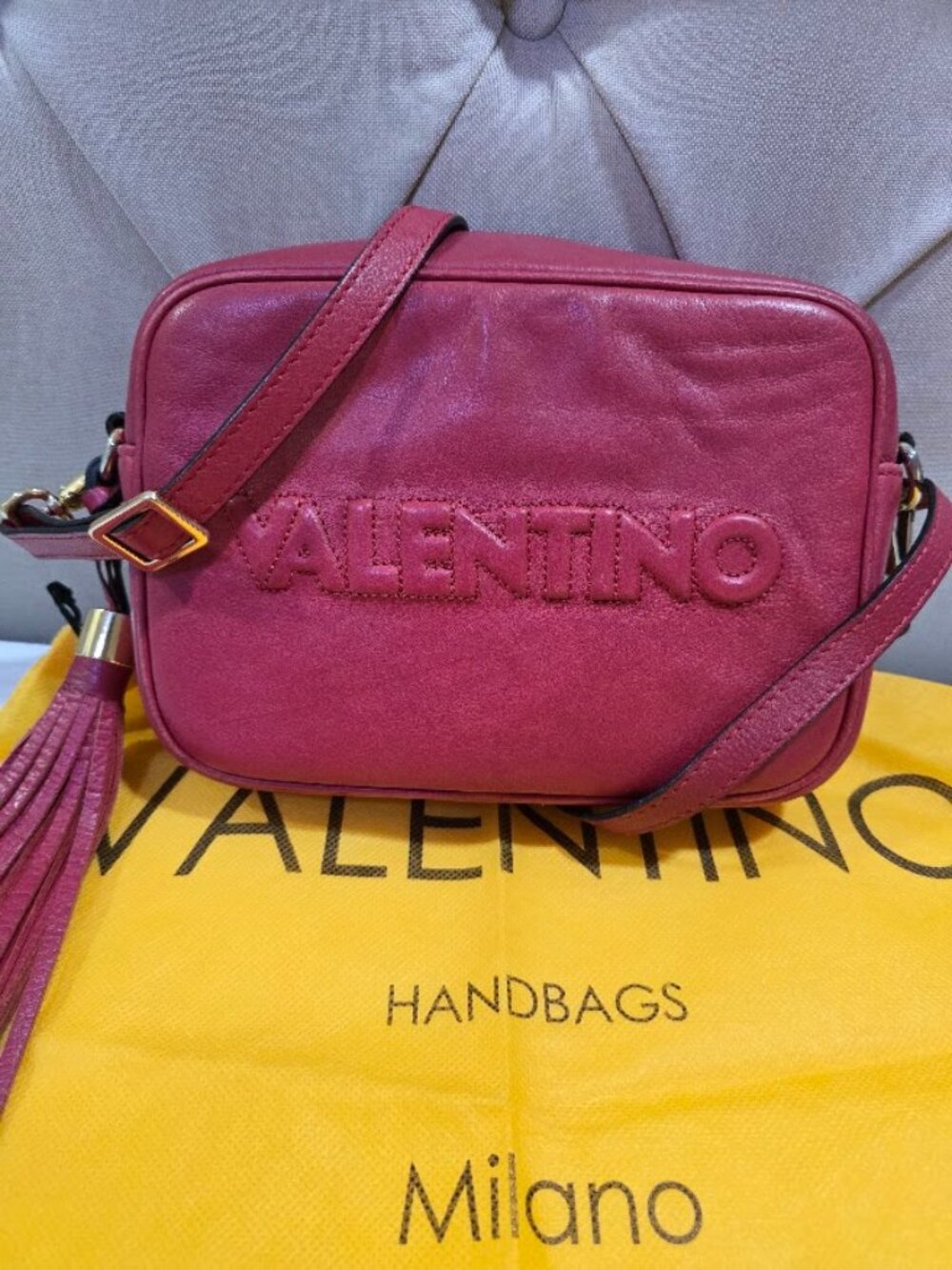 Valentino by Mario Valentino Mia Embossed Leather Crossbody Bag in red